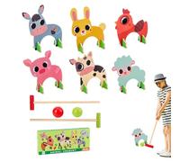 Croquet Sets for Kids Wooden Cartoon Animal Croquet Set with Handles, Wickets & Balls Smooth Interactive Cute Family Parent-Child Bonding Sport Toys for Lawn, Indoor