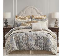 CROSCILL Julius Luxe Chenille Jacquard Damask Comforter Set, California King, Blue/Grey 4 Piece