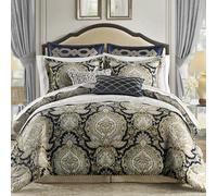 CROSCILL King Comforter Set, Luxe Chenille Jacquard Medallion, Soft Microfiber Twill Comforter for a King-Size Bed, Oversized Comforter King Bedding, 2 Shams & Bedskirt, Valentina, Navy 4 Piece