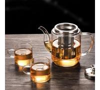 croselyu 650/800/1100ml Glass Clear Tea Pot with Strainer for Loose Tea,1pce (Teacup 2pcs)