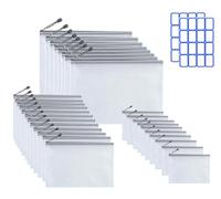 Croshuki 30pcs Mesh Zipper Bags Waterproof Pouches Bags for Sewing Craft Project, Puzzles, Files Document, Travel Supplies, 3 Sizes 16x12 in, 11x7 in, 6x4 in with 2packs Blank Labels