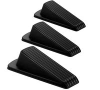 Crosize 3 Pack Rubber Door Stoppers for Floor, Door Stop Wedge for Heavy Duty Door, Black
