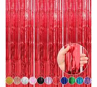 Crosize 5 Pack 3.3 x 9.9 ft Red Foil Fringe Curtains Party Decorations, Red Tinsel Curtain Backdrop for Parties, Door Streamers, Glitter Streamer Backdrop for Birthday Decoration