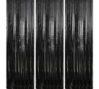 Crosize 7 Pack 3.3 x 9.9 ft Black Foil Fringe Backdrop Curtain, Streamer Backdrop Curtains, Streamers Birthday Party Decoration, Rose Gold Tinsel Curtain for Parties, Galentines Decor, Baby Shower