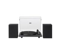 Crosley C62 Record Player with Speakers - Bluetooth Turntable with 60W Bookshelf Speakers, Easy Set Up Vinyl Player with Dust Cover, Record Player Shelf System, Audio-Technica Cartridge, Black