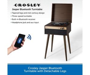Crosley Jasper Record Player Turntable On Legs With Bluetooth Vintage 3-Speed