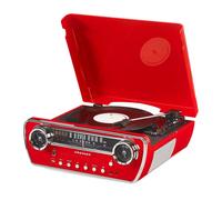 Crosley Powel 7-in-1 Record Player with Speakers & CD Player - Vintage Car Design Bluetooth Turntable Entertainment System with AM/FM Radio - Retro Red Style for Vinyl, Digital & Wireless Music