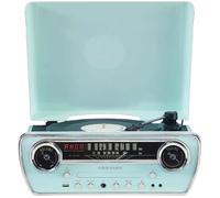 Crosley Powel 7-in-1 Record Player with Speakers & CD Player - Vintage Car Design Bluetooth Turntable Entertainment System with AM/FM Radio - Retro Aqua Style for Vinyl, Digital & Wireless Music