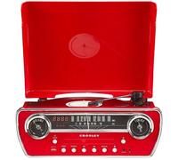 Crosley Powel 7-in-1 Record Player with Speakers & CD Player - Vintage Car Design Bluetooth Turntable Entertainment System with AM/FM Radio - Retro Red Style for Vinyl, Digital & Wireless Music