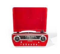 Crosley Powel 7-in-1 Record Player with Speakers & CD Player - Vintage Car Design Bluetooth Turntable Entertainment System with AM/FM Radio - Retro Red Style for Vinyl, Digital & Wireless Music