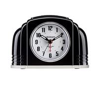 Crosley Vintage Art Deco Analog Alarm Clock, Quiet Ticking, Automatic Dimmable Smart Light, Simple Controls, (Black)