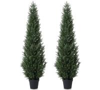 CROSOFMI Artificial Plants Outdoor 155 cm Fake Cedar Tree Large Faux Plants With Plastics Pots for Garden Front Porch Decoration (2 Pack)