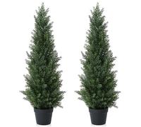 CROSOFMI Artificial Plants Outdoor 95 cm Fake Cedar Tree Large Faux Plants With Plastics Pots for Garden Front Porch Decoration (2 Pack)