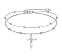Cross Ankle Bracelets Sterling Silver Religius Celtic Knot Cross Chain Anklets Layered Christian Baptism Anklet Jewellery Gifts for Women