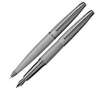 Cross ATX Ballpoint Pen and Fountain Pen Gift Set (Medium Line or Nib Size) Brushed Titanium Grey Ink Colour Black