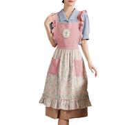 Cross Back Cotton Aprons with Pocket, Womens Aprons Adjustable for Cooking Kitchen GardeningPink,One Size
