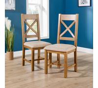 High Cross Backed Dining Chair Beige Wool Seat Solid Oak Legs Home Source Beige One Size