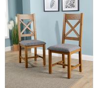 (Cross Back) High Back Dining Chair Checked Seat Solid Oak Legs