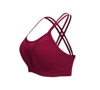 Cross Back Sports Bra for Women Padded Strappy Yoga Bra Medium Support Workout Bra for Athletic Gym Fitness Soft Breathable Seamless Sports Bra Vest Crop Tops
