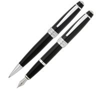 Cross Bailey Ballpoint Pen and Fountain Pen Gift Set (Medium Nib Size) Black Ink Colour Lacquer