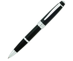 Cross Bailey Rollerball Pen Black Lacquer Chrome Trim Medium Nib Black Ink
