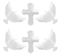 Cross Balloon Peace Dove Balloon For Birthday Baby Shower First Holy Communion Christening Memorial Funeral, 6 Pack 4D God Bless Baptism Balloons (4 White Pigeon+2 Shiny Cross) Happy Easter Deocration