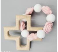 Cross Baptism Silicone Rosary, First Communion Rosary Collection Shower Christian Communion Gifts, Ten Year Rosary Baptism Party Supply, Pink White