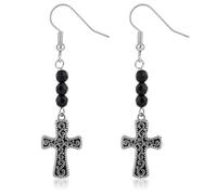 Cross Bead Drop Dangle Hook Earrings for Women, Large, Brass, No Gemstone