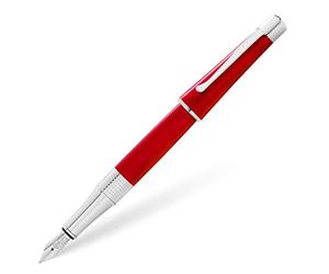 CROSS Beverly AT0496-27MS Refillable Click-Off Cap Brass Fountain Pen, Medium Nib, includes Premium Gift Box and Black Cartridge, 1 Pack, Translucent Red Lacquer