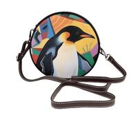 Cross Body Bag Circle Purse Shoulder Bag Small Pu Leather Shoulder Purses, Penguin Art, One Size