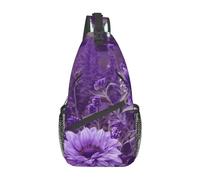 Cross Body Bag With Adjustable Strap,Bear Paw Print Chest Bag For Women Men Day Bag Hiking Travel, Purple Floral, One Size