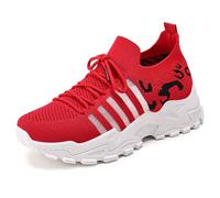 Cross-Border Women Shoes Breathable Flying Woven Sports Shoes - Retro Korean Zebra Mesh Sneakers in Multiple Colors Red
