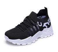 Cross-Border Women Shoes Breathable Flying Woven Sports Shoes - Retro Korean Zebra Mesh Sneakers in Multiple Colors Black