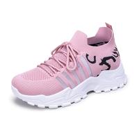 Cross-Border Women Shoes Breathable Flying Woven Sports Shoes - Retro Korean Zebra Mesh Sneakers in Multiple Colors Pink