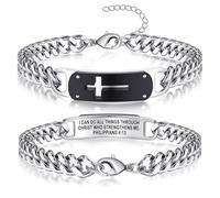Cross Bracelet Cuban Link Chain for Men Easter Basket Stuffers for Teens Mens Christian Gifts Adjustable Faith Baptism Communion Confirmation Stainless Steel Jewlery for Him, Adjustable, Metal, no