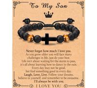 Cross Bracelet for Boys Girls Easter Gifts Baptism Communion Confirmation Birthday Christmas Valentine's Day Graduation Gifts for Son Grandson Nephew Brother Daughter, 5.5, Stone, Agate