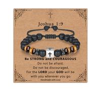 Cross Bracelet for Men Teen Boys, Black Natural Stone Adjustable Bead Bracelet, Christian Christmas Graduation Baptism Easter Birthday Gifts for Brother Son Grandson Nephew, Adjustable, Black Onyx