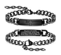 Cross Bracelet for Men Teen Boys Religious Christian Gifts Adjustable Stainless Steel Bible Verse Bracelets with American Flag Black Jewelry with Cross for Dad Son Boyfriends Baptism Birthday Gift