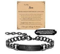 Cross Bracelet for Men Teen Boys Religious Christian Gifts Adjustable Stainless Steel Bible Verse Bracelets with American Flag Black Jewelry with Cross for Dad Son Boyfriends Baptism Birthday Gift
