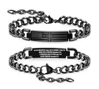Cross Bracelet for Men Teen Boys Religious Christian Gifts Adjustable Stainless Steel Bible Verse Bracelets with American Flag Black Jewelry with Cross for Dad Son Boyfriends Baptism Birthday Gift