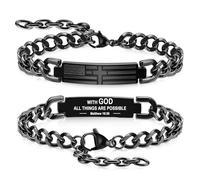 Cross Bracelet for Men Teen Boys Religious Christian Gifts Adjustable Stainless Steel Bible Verse Bracelets with American Flag Black Jewelry with Cross for Dad Son Boyfriends Baptism Birthday Gift