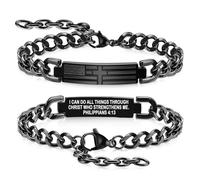 Cross Bracelet for Men Teen Boys Religious Christian Gifts Adjustable Stainless Steel Bible Verse Bracelets with American Flag Black Jewelry with Cross for Dad Son Boyfriends Baptism Birthday Gift