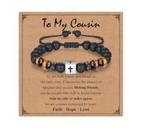 Cross Bracelet Gifts for Boys, Black Natural Stone Bead Bracelet with Stainless Steel Cube Cross, Birthday Graduation Valentines Christmas Christian Gift for Son Grandson Nephew Brother Cousin