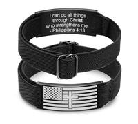 Cross Bracelets Gifts for Men - American Flag Cross Bible Verse Men's Bracelet Adjustable Black Elastic Stretch Strap Bracelets First Communion Confirmation Baptism Jewelry Gifts Ideas for Mens