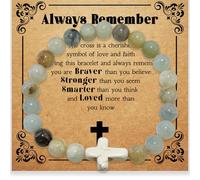 Cross Bracelets Natural Stone, Catholic Bracelet San Benito Bracelet Saint Benedict, Trendy Stuff Inspirational Gifts Ideas Bracelet & Card Inspirational Gifts for Men Women Teens, Birthday Graduation