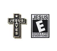 Cross Brooch Pin Enamel Cross Letter Brooch Religious Belief Jesus Saves Lapel Pin for Women Girl Christmas Jewelry Bags Clothing Decoration 2Pcs, Metal, no gemstone