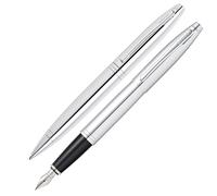 Cross Calais Ballpoint Pen and Fountain Pen Gift Set (Medium Line or Nib Size) Black Gloss Chrome