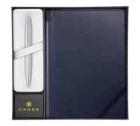 Cross Calais Satin Chrome Refillable Ballpoint Pen and Medium Lined Journal Gift Set Includes Premium Gift Box - Midnight Blue