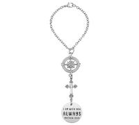 Cross Car Charm, "I Am With You Always" Matthew 28:20, Rear View Mirror Religious Gift for Women, Ideal for Easter Christian Occasions, Symbol of Protection (Silver Cross)