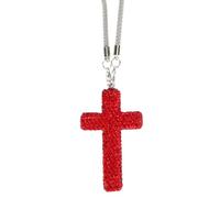 Cross Car Rearview Mirror Ornament, Shiny Rhinestones Cross Pendant Rearview Mirror Hanging Charms for Auto Interior Decor Christian Car Decoration Accessories (Red)